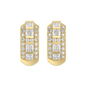 14K YELLOW GOLD 1.00CT ROUND/PRINCESS/BAGUETTE DIAMOND LADIES EARRINGS