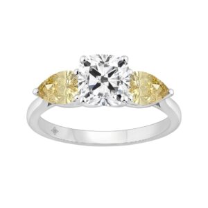 14K WHITE GOLD 2 5/8CT CUSHION/YELLOW PEAR DIAMOND LADIES RING (CENTER STONE CUSHION DIAMOND 1 1/2CT)