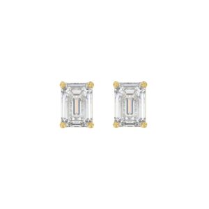 LADIES SOLITAIRE EARRINGS 1 1/2CT EMERALD DIAMOND 14K YELLOW GOLD