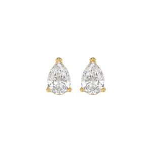 LADIES SOLITAIRE EARRINGS 1 1/2CT PEAR DIAMOND 14K YELLOW GOLD