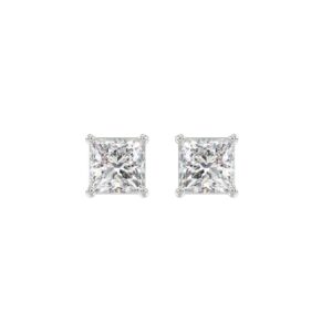 LADIES SOLITAIRE EARRINGS 2CT PRINCESS DIAMOND 14K WHITE GOLD