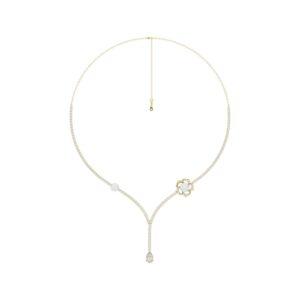 14K YELLOW GOLD 4.00CT ROUND/PEARL/PEAR DIAMOND LADIES NECKLACE