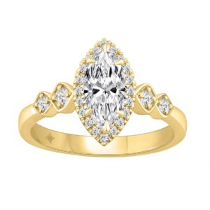 14K YELLOW GOLD 1 1/4CT ROUND/MARQUISE DIAMOND LADIES BRIDAL RING (CENTER STONE MARQUISE DIAMOND 1CT)