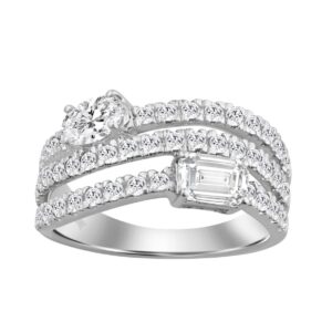 14K WHITE GOLD 1 3/4CT ROUND/OVAL/EMERALD DIAMOND LADIES RING (CENTER STONE OVAL DIAMOND 3/8CT)