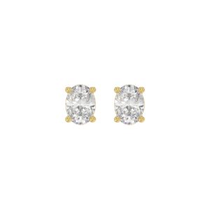 LADIES SOLITAIRE EARRINGS 1CT OVAL DIAMOND 14K YELLOW GOLD