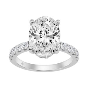 14K WHITE GOLD 4 3/4CT ROUND/OVAL DIAMOND LADIES RING (CENTER STONE OVAL DIAMOND 4CT)