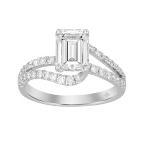 LADIES RING 2CT ROUND/EMERALD DIAMOND 14K WHITE GOLD (CENTER STONE EMERALD DIAMOND 1 1/2CT )