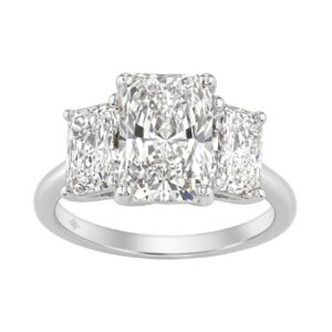 14K White Gold 5.00Ct Radiant  Lab Grown Diamond Ring 3.00Ct Center Stone Emerald Diamond Three Stone Engagement Ring For Women (Color F-G Clarity Vs1
