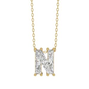 14K Yellow Gold Diamond Initial “N” Pendant 1 1/2CT Fancy Cut Ladies Alphabet Charm with Chain