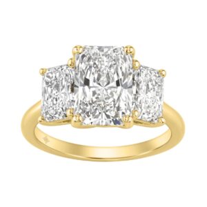 14K Yellow Gold 5.00Ct Radiant  Lab Grown Diamond Ring 3.00Ct Center Stone Emerald Diamond Three Stone Engagement Ring For Women (Color F-G Clarity Vs