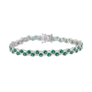 14K WHITE GOLD 8.00CT BAGUETTE/ROUND DIAMOND LADIES BRACELET (GREEN EMERALD ROUND DIAMOND 6 5/8CT)