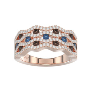 14K Rose Gold 1.00Ct Round Blue & Dark Brown Diamond Ladies Band Multi Color Fine Jewelry