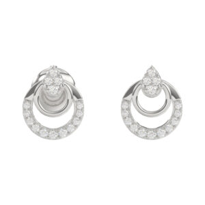Stylish 10K White Gold Ladies Diamond Earrings With Double Circle Design And 0.13 Ct Round Diamonds. A Timeless And Elegant Fashion Jewelry Piece