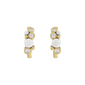 Luxury 10K Yellow Gold Pearl And Diamond Earrings Featuring 0.20 Ct Round Diamonds. A Classic And Elegant Ladies Jewelry Design
