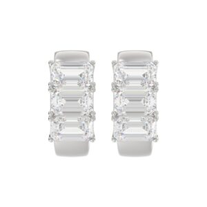 14K WHITE GOLD 3.00CT EMERALD DIAMOND LADIES HOOPS EARRINGS