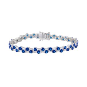 14K WHITE GOLD 9.00CT BAGUETTE/ROUND DIAMOND LADIES BRACELET (BLUE SAPPHIRE ROUND DIAMOND 7 7/8CT)