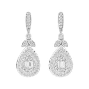 LADIES EARRINGS 0.25CT ROUND/BAGUETTE DIAMOND 10K WHITE GOLD