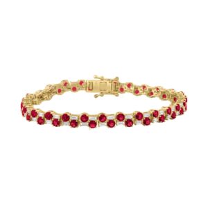 14K YELLOW GOLD 9.00CT BAGUETTE/ROUND RUBY DIAMOND LADIES BRACELET (ROUND RUBY 7 3/4CT)