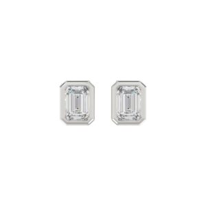 LADIES SOLITAIRE EARRINGS 2CT EMERALD DIAMOND 14K WHITE GOLD
