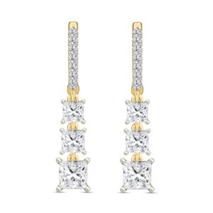 LADIES EARRINGS 2CT ROUND/PRINCESS DIAMOND 14K YELLOW GOLD