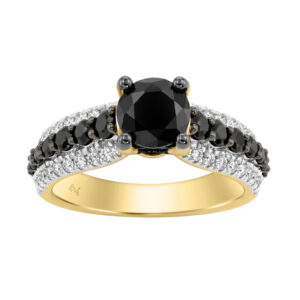 2.50 Ct Round & Black Diamond Ring For Women In 14K Yellow Gold Stylish Ladies Jewelry Gift
