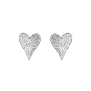 Sterling Silver Heart Shaped Diamond Stud Earrings For Women 0.13 Ct Round Cut Elegant Ladies Earrings