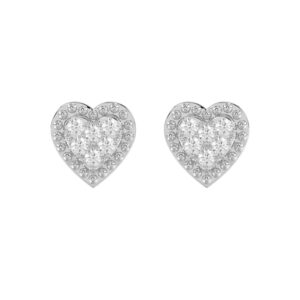Sterling Silver Diamond Heart Stud Earrings 0.20Ct Round Cut Diamonds