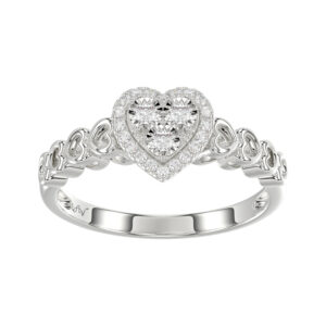 Elegant 10K White Gold Heart-Shaped Engagement Ring Featuring 0.12Ct Round Diamonds With A Romantic And Timeless Design. Perfect As A Promise Ring, An