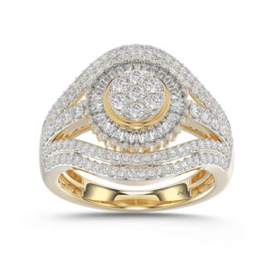 LADIES RING 1.00CT ROUND/BAGUETTE DIAMOND 10K YELLOW GOLD