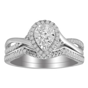 LADIES BRIDAL SET 0.25CT ROUND DIAMOND 10K WHITE GOLD
