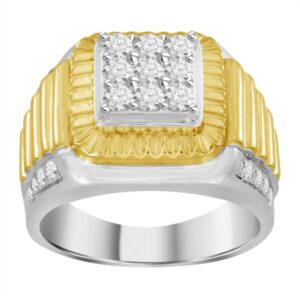 MEN'S RING 1.00CT ROUND DIAMOND 10K WHITE/YELLOW GOLD