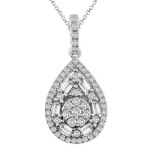 LADIES PENDANT 0.50CT ROUND/BAGUETTE DIAMOND 10K WHITE GOLD