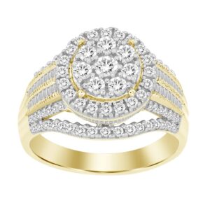 LADIES FASHION RING 1.00CT ROUND/BAGUETTE DIAMOND 10K YELLOW GOLD