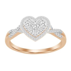 LADIES RING 0.25CT ROUND/BAGUETTE DIAMOND 10K ROSE GOLD