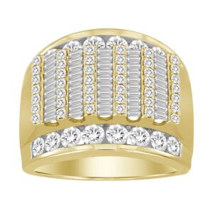 MEN'S RING 3.00CT ROUND/BAGUETTE DIAMOND 10K YELLOW GOLD