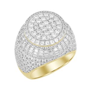 MEN'S RING 4.50CT ROUND/BAGUETTE DIAMOND 10K YELLOW GOLD