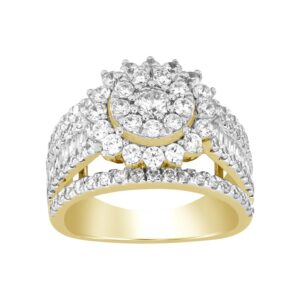 LADIES RING 2.00CT ROUND/BAGUETTE DIAMOND 10K YELLOW GOLD