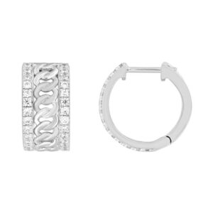 LADIES HOOP EARRINGS 0.50CT ROUND DIAMOND 10K WHITE GOLD
