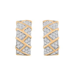 LADIES HOOPS EARRINGS 0.50CT ROUND DIAMOND 10K YELLOW GOLD