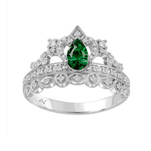 LADIES RING 0.50CT ROUND/EMERALD/PEAR DIAMOND 14K WHITE GOLD (CENTER STONE EMERALD PEAR -0.35CT)