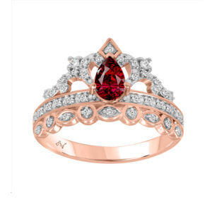 LADIES RING 0.55CT ROUND/PEAR/RUBY DIAMOND 14K ROSE GOLD (CENTER STONE PEAR/RUBY-0.40CT)