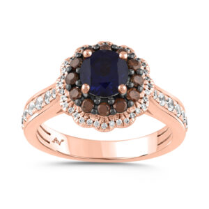LADIES RING 1.80CT ROUND/SAPPHIRE/DARK BROWN DIAMOND 14K ROSE GOLD (CENTER STONE ROUND SAPPHIRE DIAMOND-1.00CT)