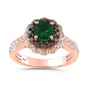 LADIES RING 1.55CT ROUND/DARK BROWN/EMERALD DIAMOND 14K ROSE GOLD (CENTER STONE EMERALD DIAMOND-0.80CT)