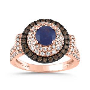 LADIES RING (CTR-SAP-1 2.00CT ROUND/SAPPHIRE/DARK BROWN DIAMOND 14K ROSE GOLD (CENTER STONE ROUND SAPPHIRE-1.00CT)