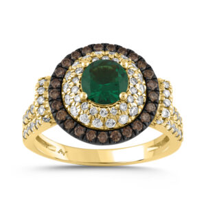 LADIES RING 1.85CT ROUND/DARK BROWN/EMERALD DIAMOND 14K YELLOW GOLD (CENTER STONE EMERALD DIAMOND-0.80CT)