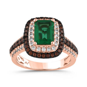 LADIES RING 2.25CT ROUND/DARK BROWN EMERALD DIAMOND 14K ROSE GOLD (CENTER STONE EMERALD DIAMOND-1.50CT)