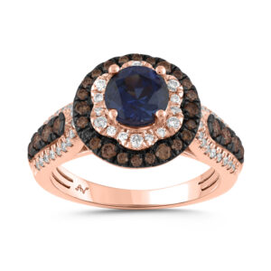 LADIES RING 1.95CT ROUND/SAPPHIRE/DARK BROWN DIAMOND 14K ROSE GOLD (CENTER STONE ROUND SAPPHIRE DIAMOND-1.15CT)