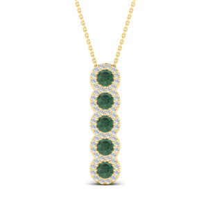 LADIES PENDANT WITH CHAIN 1.80CT ROUND/GREEN EMERALD ROUND DIAMOND 14K YELLOW GOLD