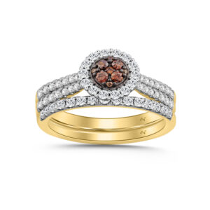 LADIES BRIDAL SET 1.00CT ROUND/DARK BROWN DIAMOND 14K YELLOW GOLD