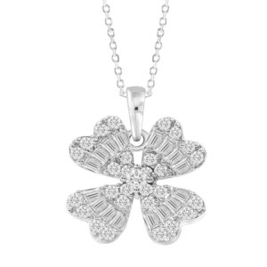 LADIES NECKLACE 0.33CT ROUND/BAGUETTE DIAMOND 14K WHITE GOLD